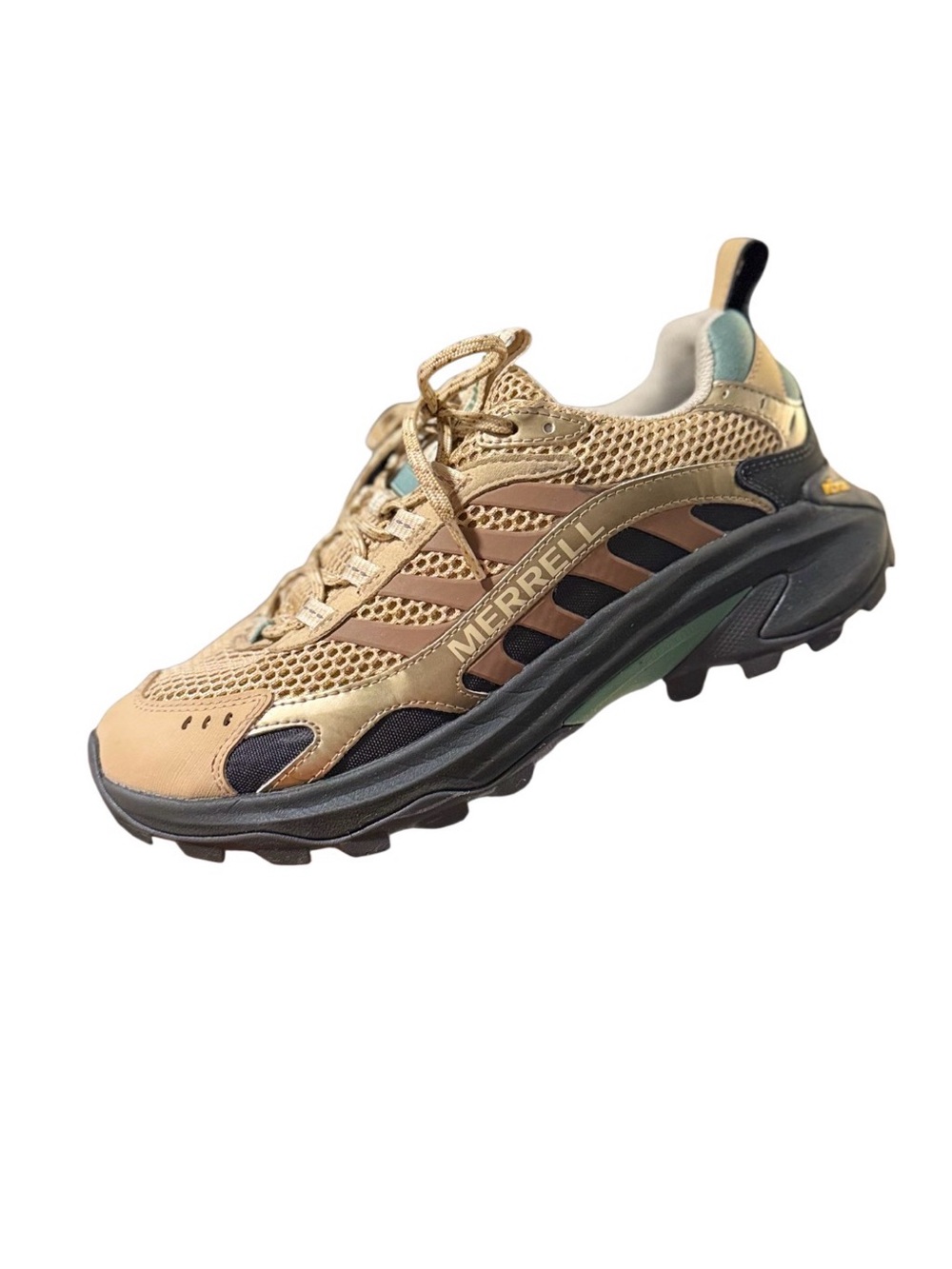 Merrell Men's Tan and Black Trail Runner with Green Accents